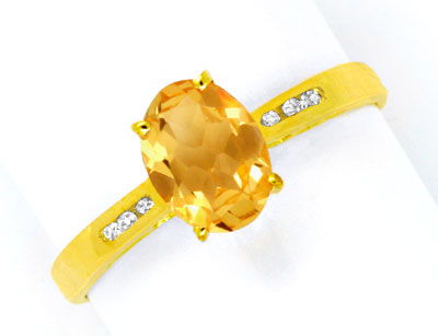 Foto 1 - 1A Gelbgold-Ring mit sechs Diamanten und Spitzen Citrin, S0170