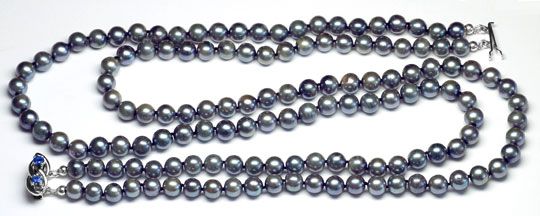 Foto 1 - Zweireihige Anthrazit Silber Perlenkette Goldverschluss, S4225