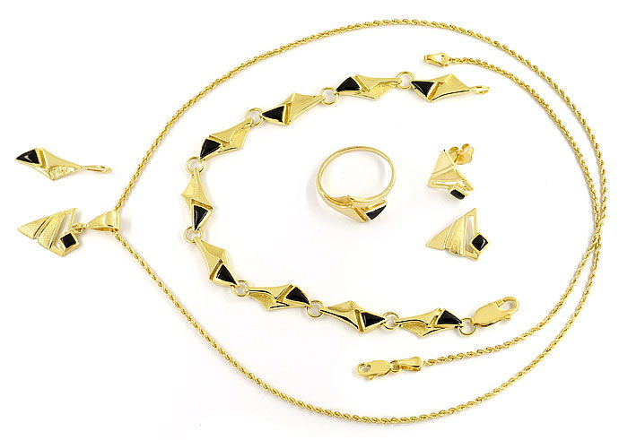 Foto 1 - Gold-Schmuckset Collier Armband Ring Ohrringe, 6 teilig, S9518